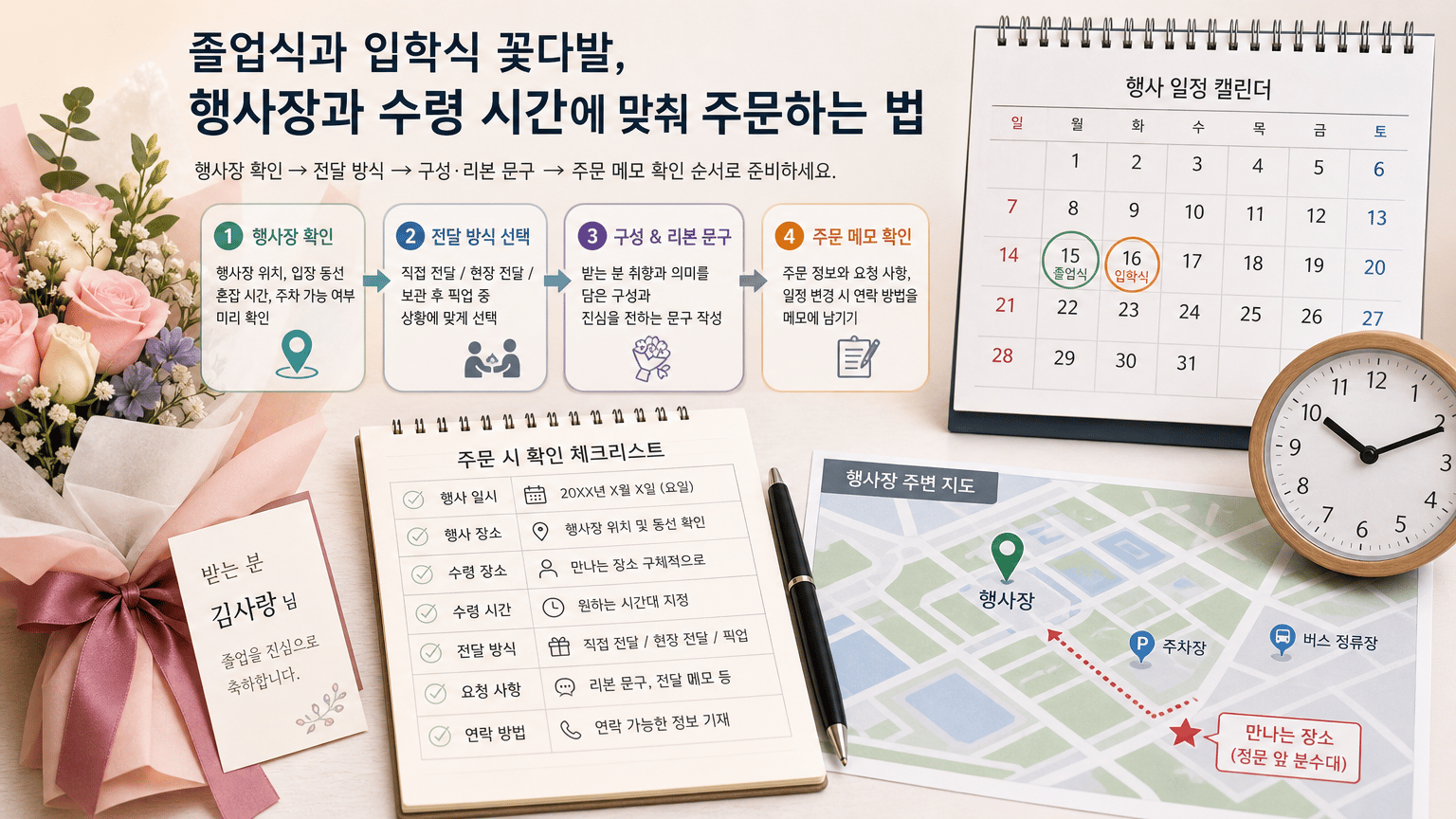 졸업식과 입학식 꽃다발, 행사장과 수령 시간에 맞춰 주문하는 법