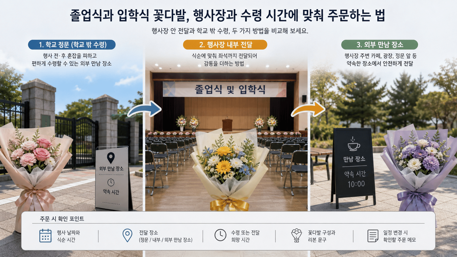 졸업식과 입학식 꽃다발, 행사장과 수령 시간에 맞춰 주문하는 법