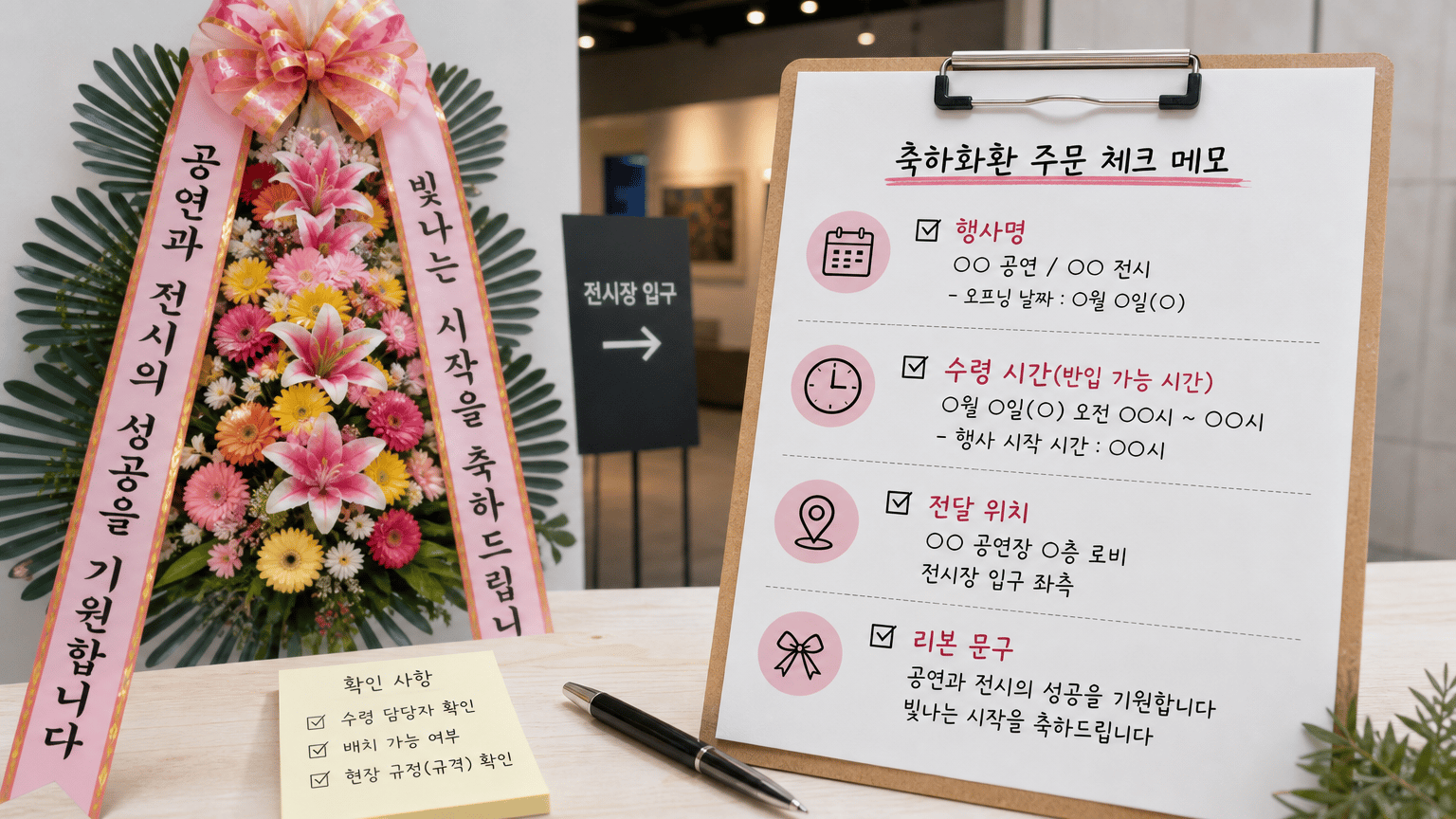 공연과 전시 오프닝 축하화환, 반입 시간 확인 순서