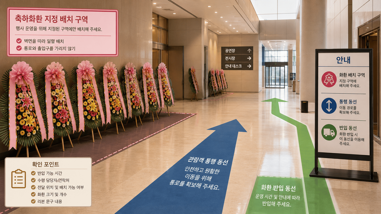공연과 전시 오프닝 축하화환, 반입 시간 확인 순서