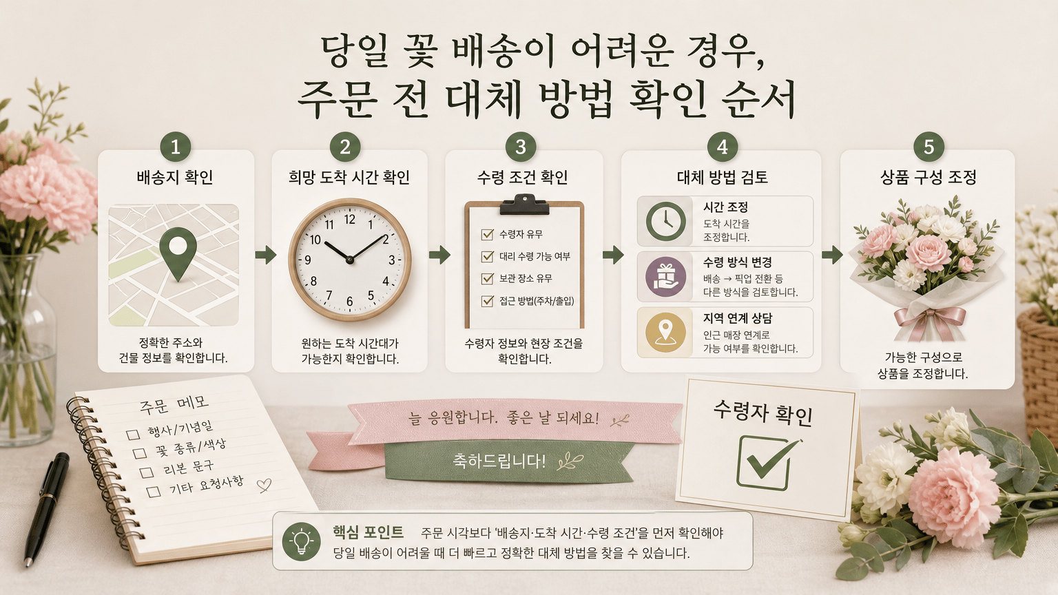 당일 꽃 배송이 어려운 경우, 주문 전 대체 방법 확인 순서